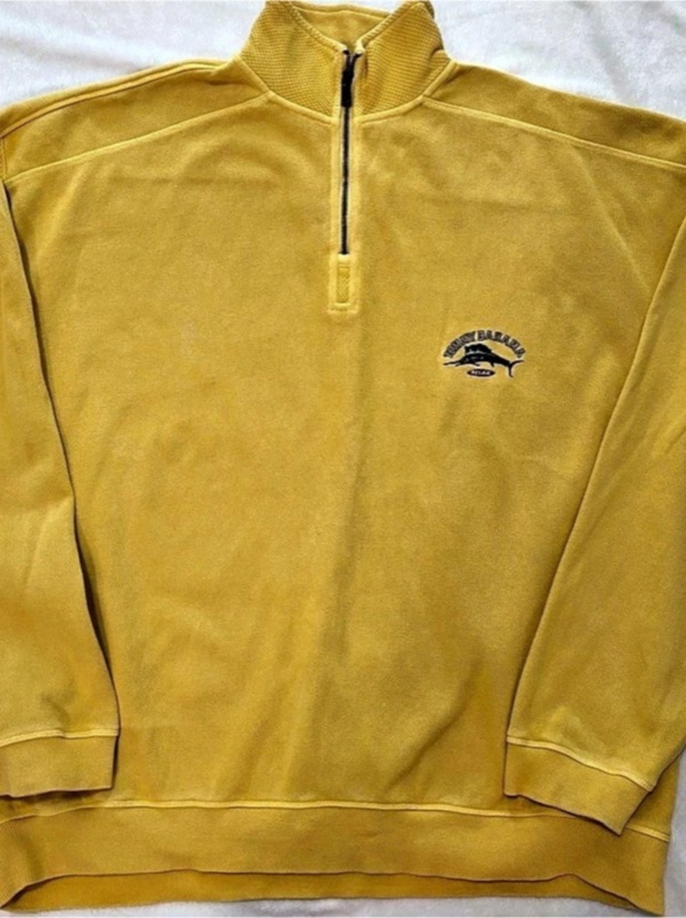 Vintage Tommy Bahama Relax 1/4 Zip Pullover Sweater Yellow Cotton Marlin XXL
